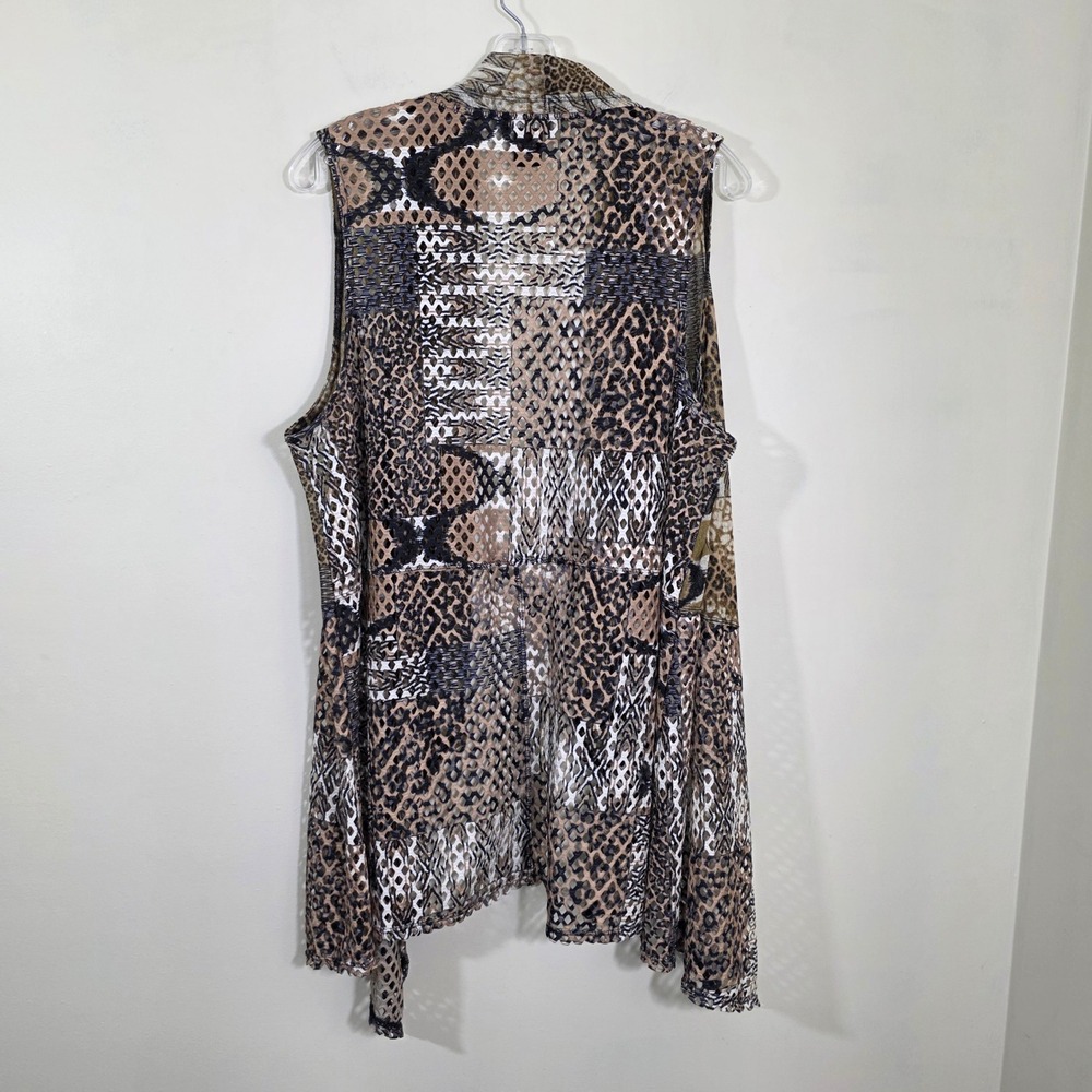 Multiples Womens Vest Animal Print Mesh Draped Open Front Sleeveless Brown Sz M - Picture 3 of 13